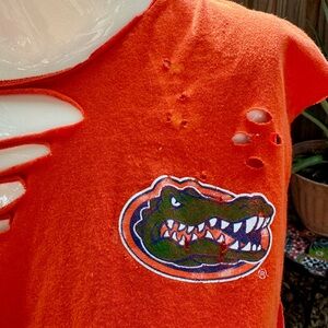 Custom Distressed Vintage inspired Orange Gator Logo T-Shirt